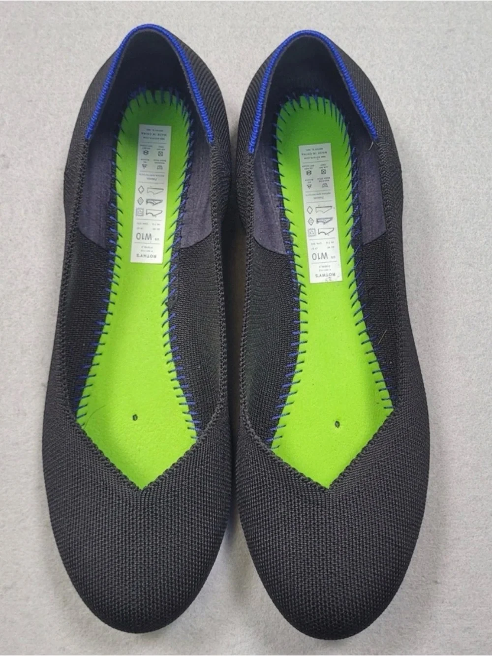 Rothys The Flat Black Solid Knit Rounded Toe Ballet Flats Shoes Original W10